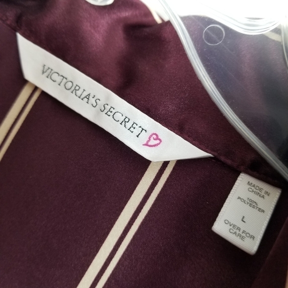 Victorias Secret Pajamas  Robe 3 Piece Set Size L/M Maxi Length Maroon & Gold - Picture 5 of 16